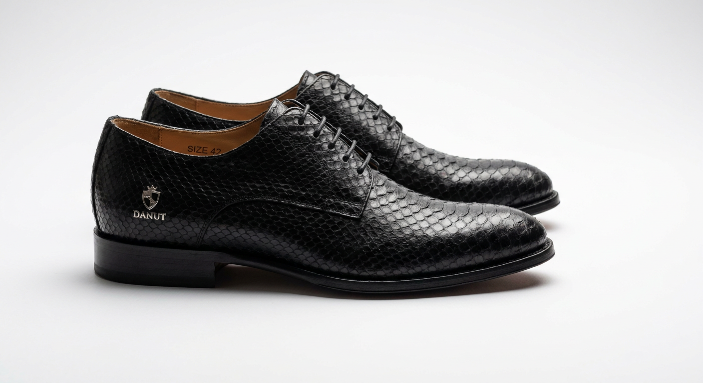 Pantofi eleganți DANUT din piele de piton, negri, mărimea 42